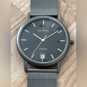 Skagen Titanium Men’s Watch Black Dial with Date Window Mesh Adjustable Bracelet